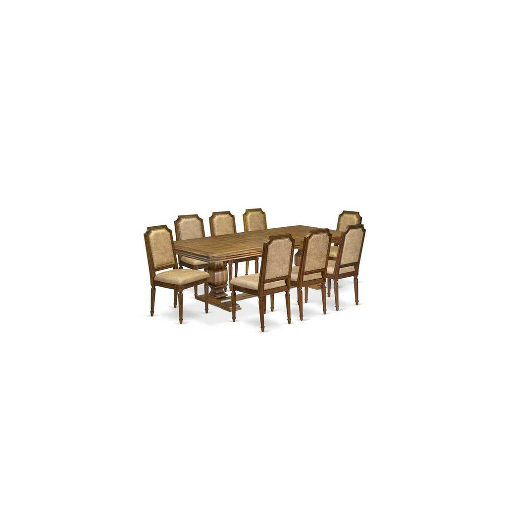 9 Piece Kitchen Table Set with 8 Dark Grey PU Leather Chairs Z952