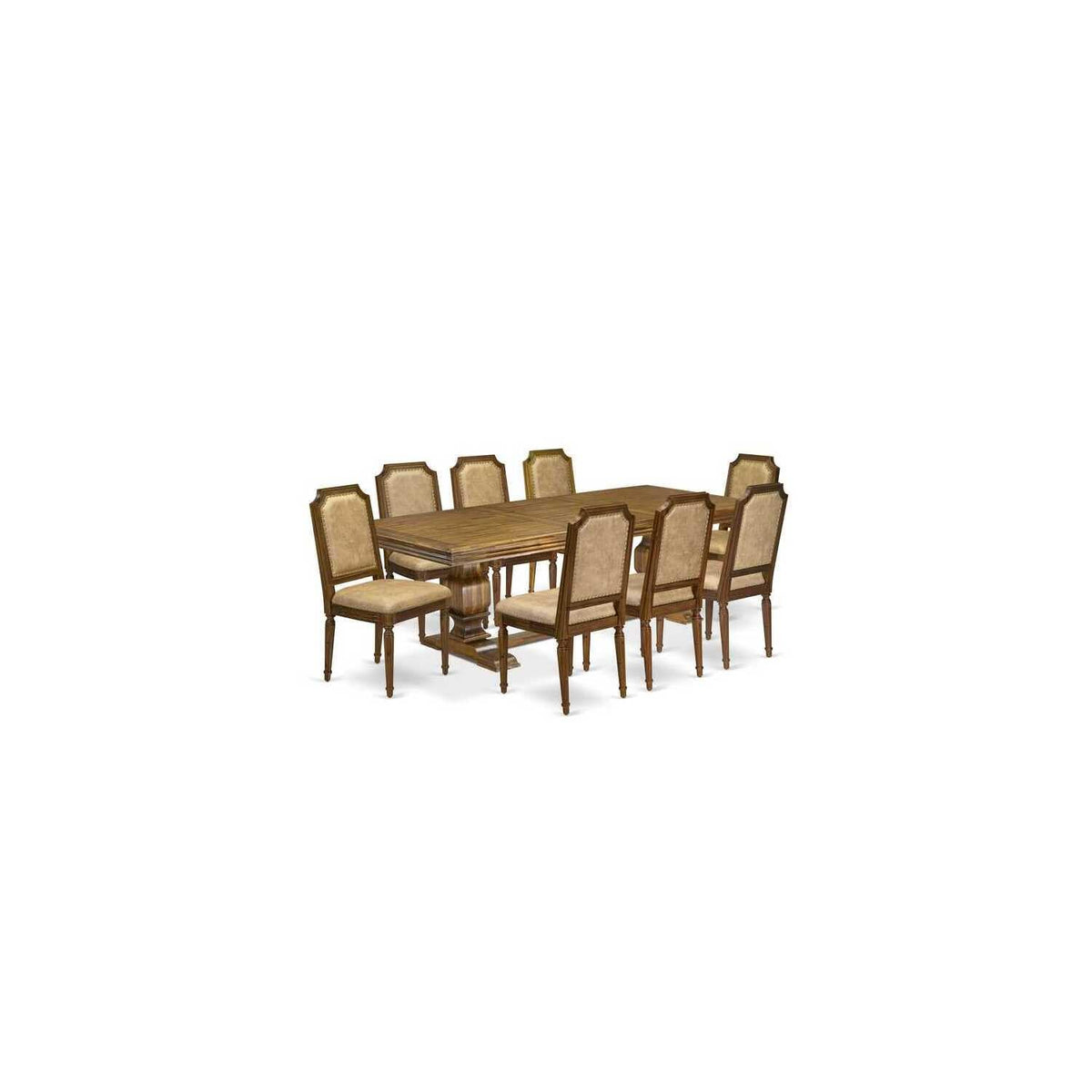 9 Piece Kitchen Table Set with 8 Dark Grey PU Leather Chairs Z952