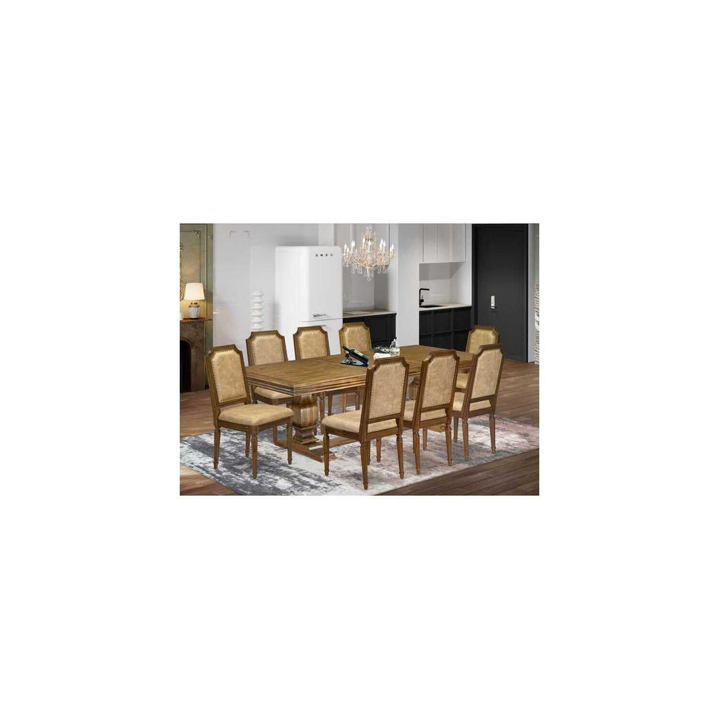 9 Piece Kitchen Table Set with 8 Dark Grey PU Leather Chairs Z952