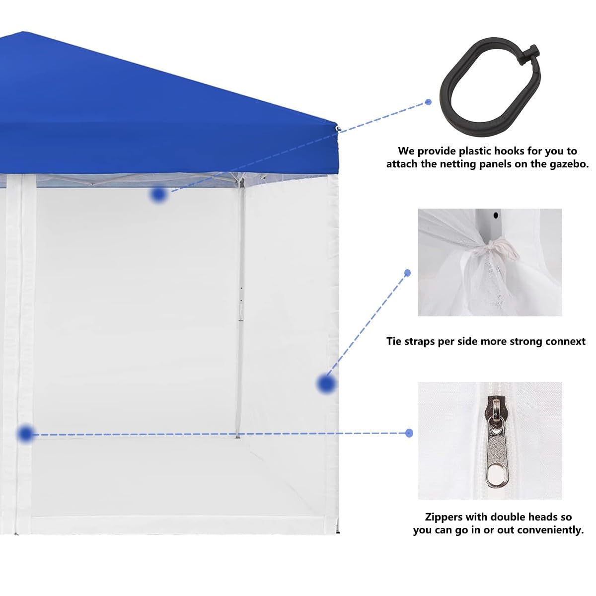 Mosquito Net 4-Panel Canopy Screen Wall with Zipper White I7667