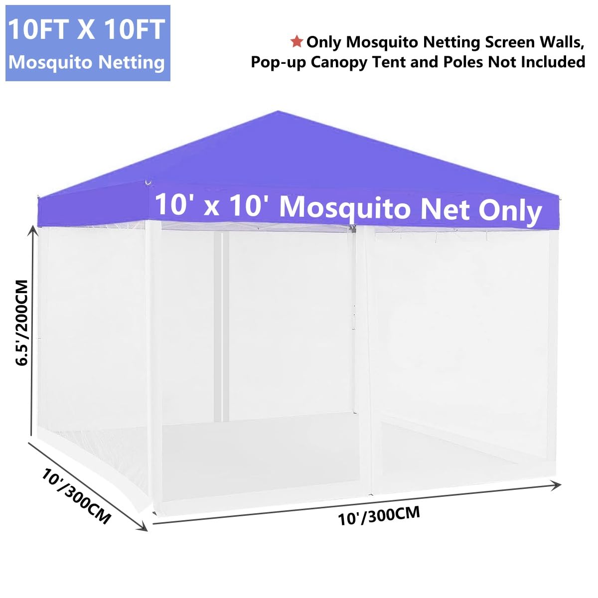 Mosquito Net 4-Panel Canopy Screen Wall with Zipper White I7667