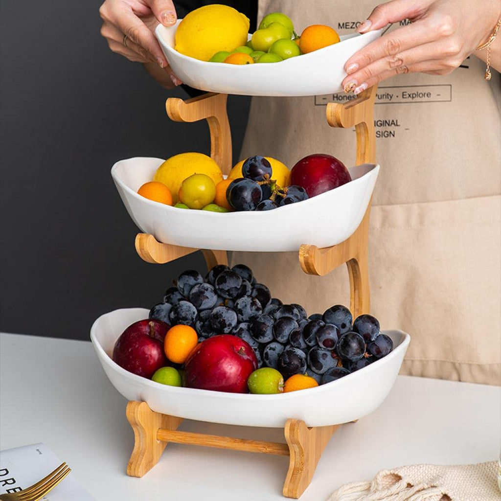 3 Tier Ceramic Fruit Basket with Holder E3837