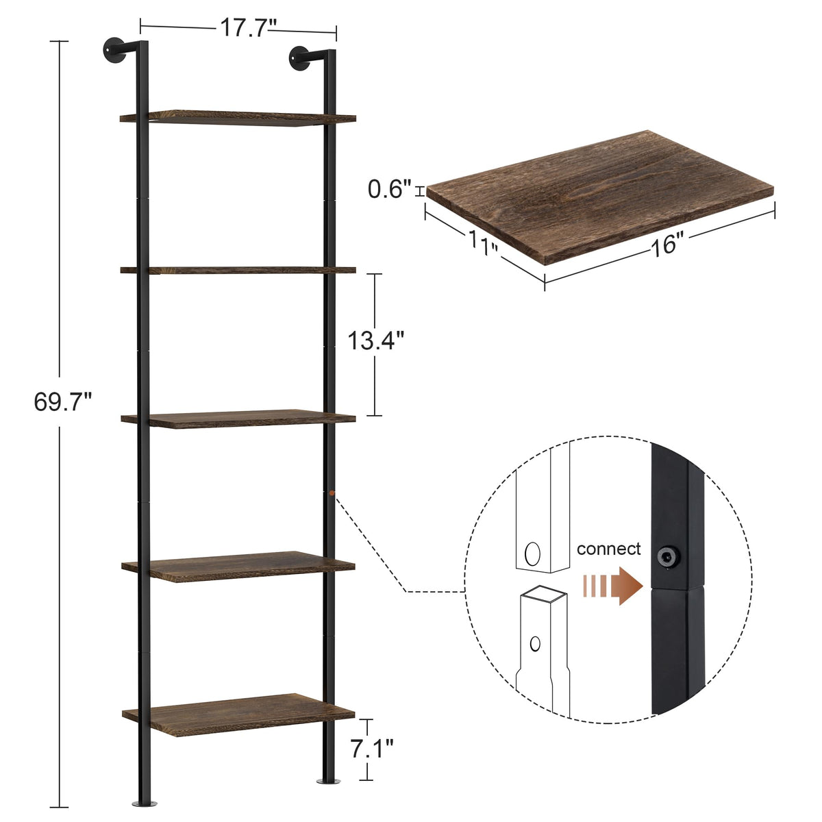 5-Tier Solid Wood Ladder Bookshelf I2360