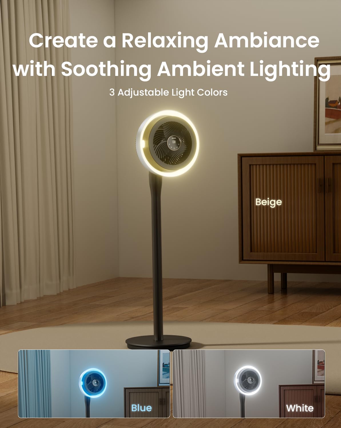 Standing Fan with Light, Digital Display, Adjustable Height, Remote, DarkGrey S730720
