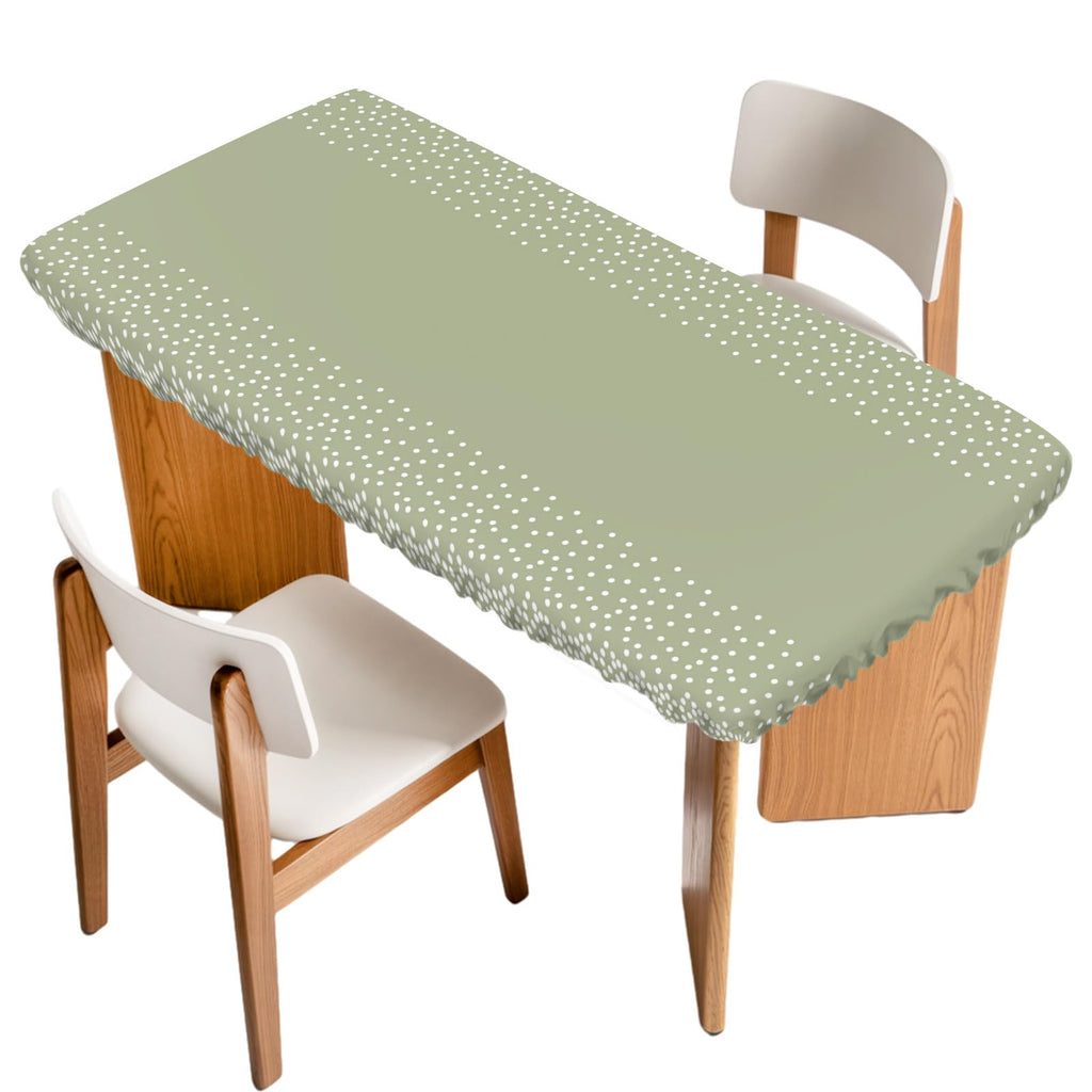 White Speckles Grain Fitted Rectangle Tablecloth 32" x 72" Elastic Waterproof Table Cover Z34900