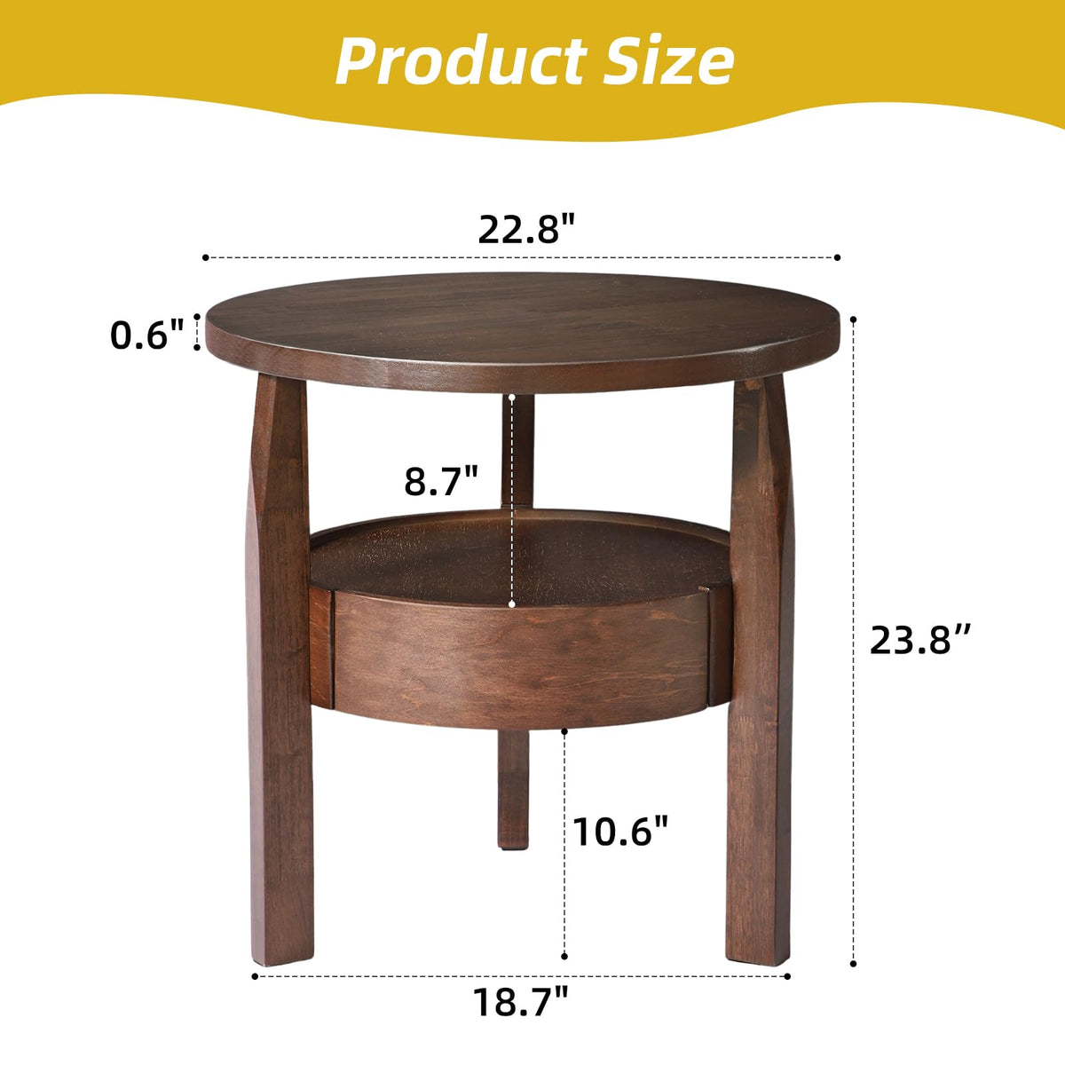 Dark Brown 2-Tier Round Coffee Table with Drawer O310223