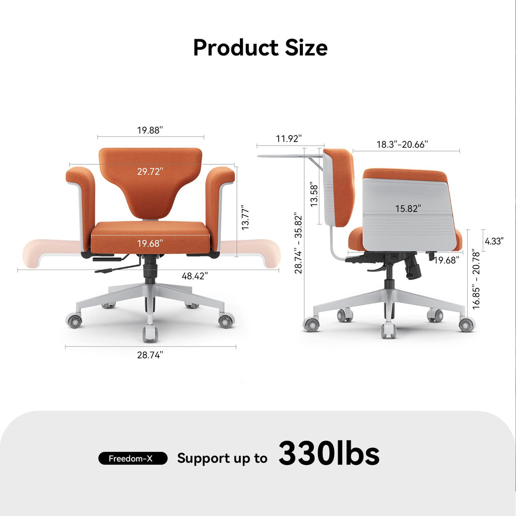 Orange Adjustable Ergonomic Office Chair with Desk Tray A6929