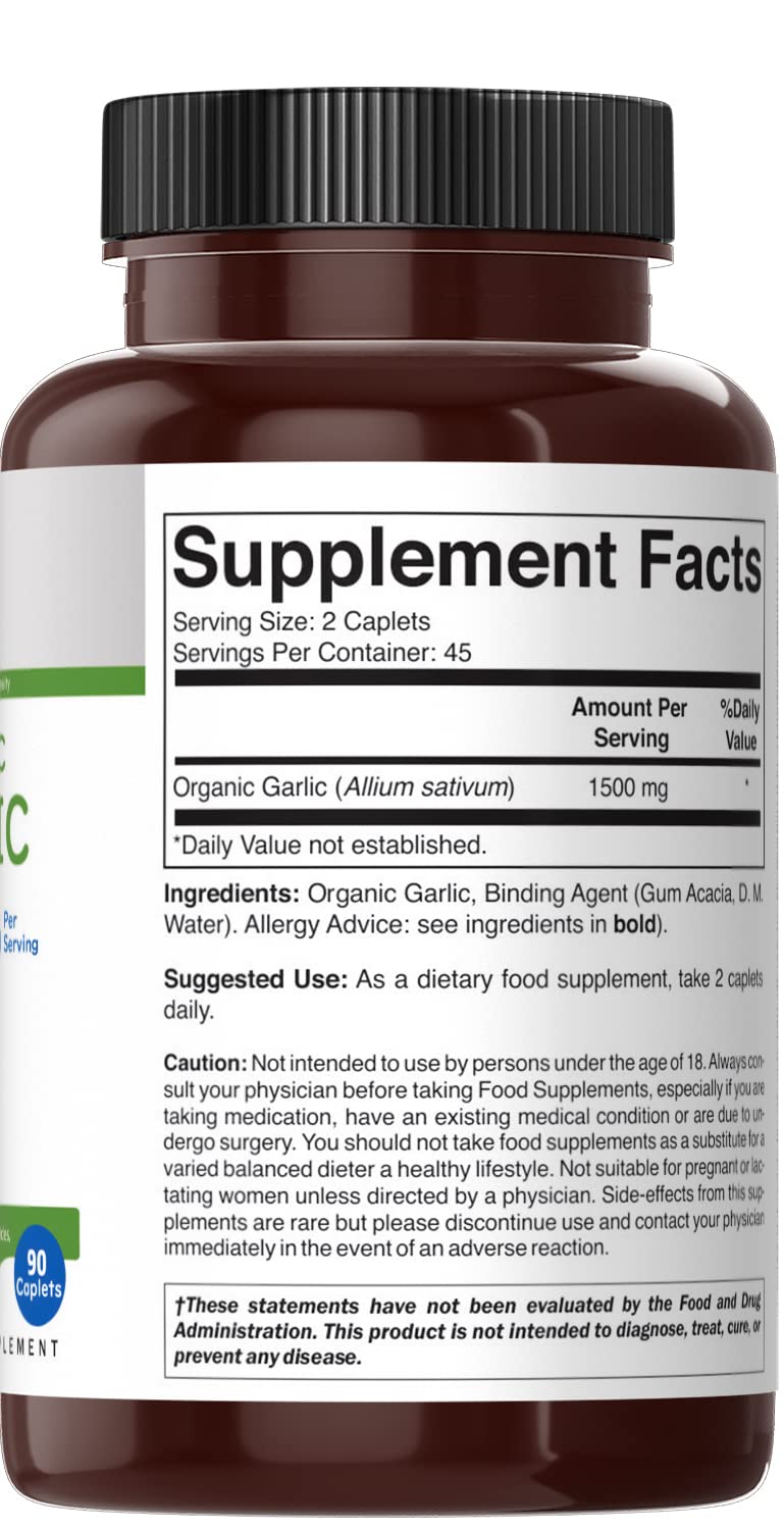 Organic Garlic 1500mg 90 Vegetarian Tablets U744684