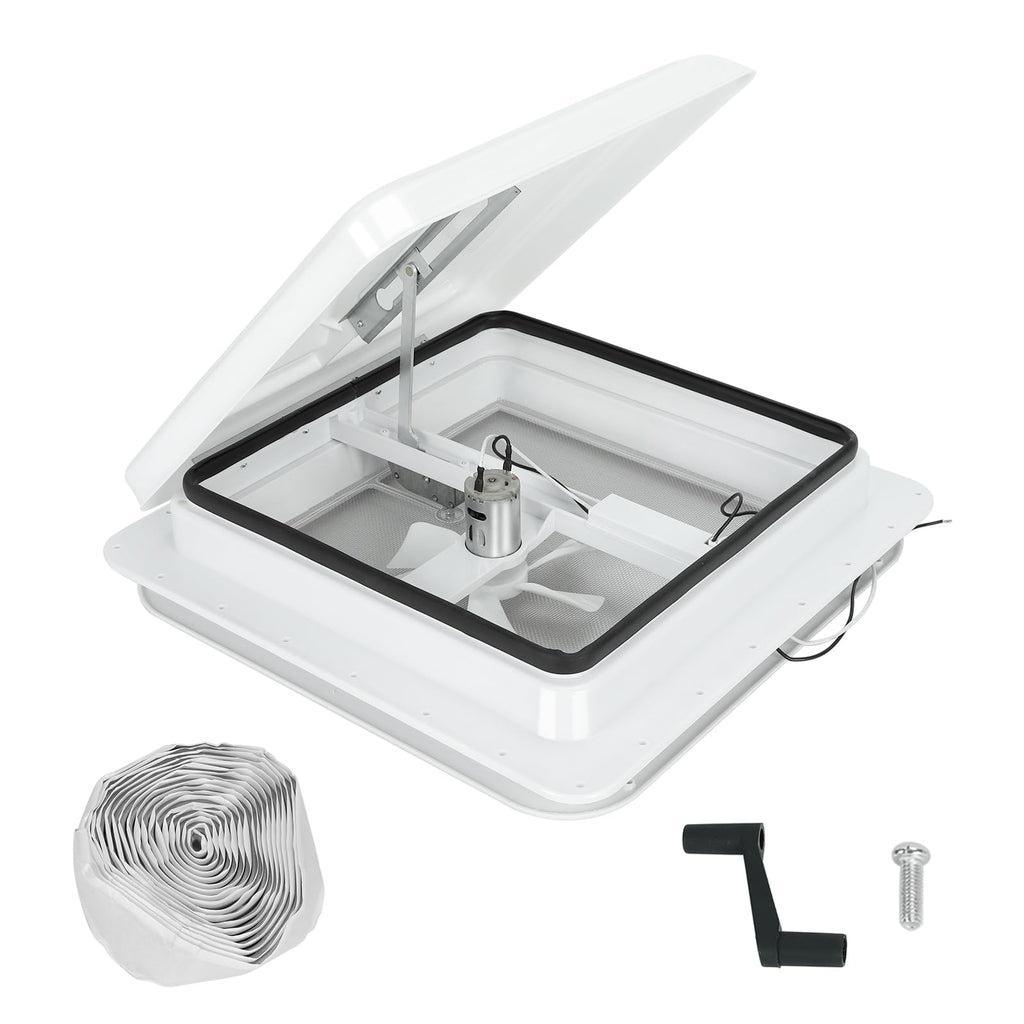 14" RV Roof Vent with 12V Fan White Lid W8553