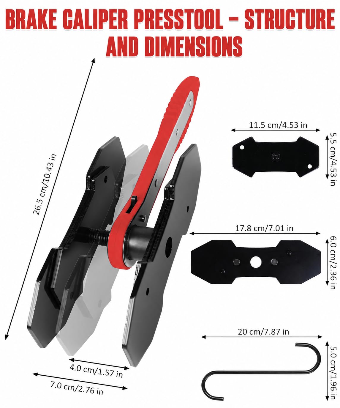 Brake Caliper Compression Tool with 2 Steel Plates and 2 Hooks U89836
