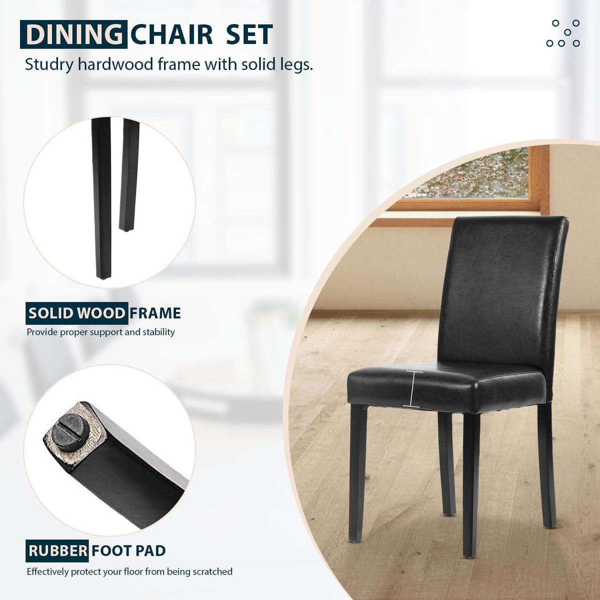 Black PU Leather Set of 4 Dining Chairs J847054