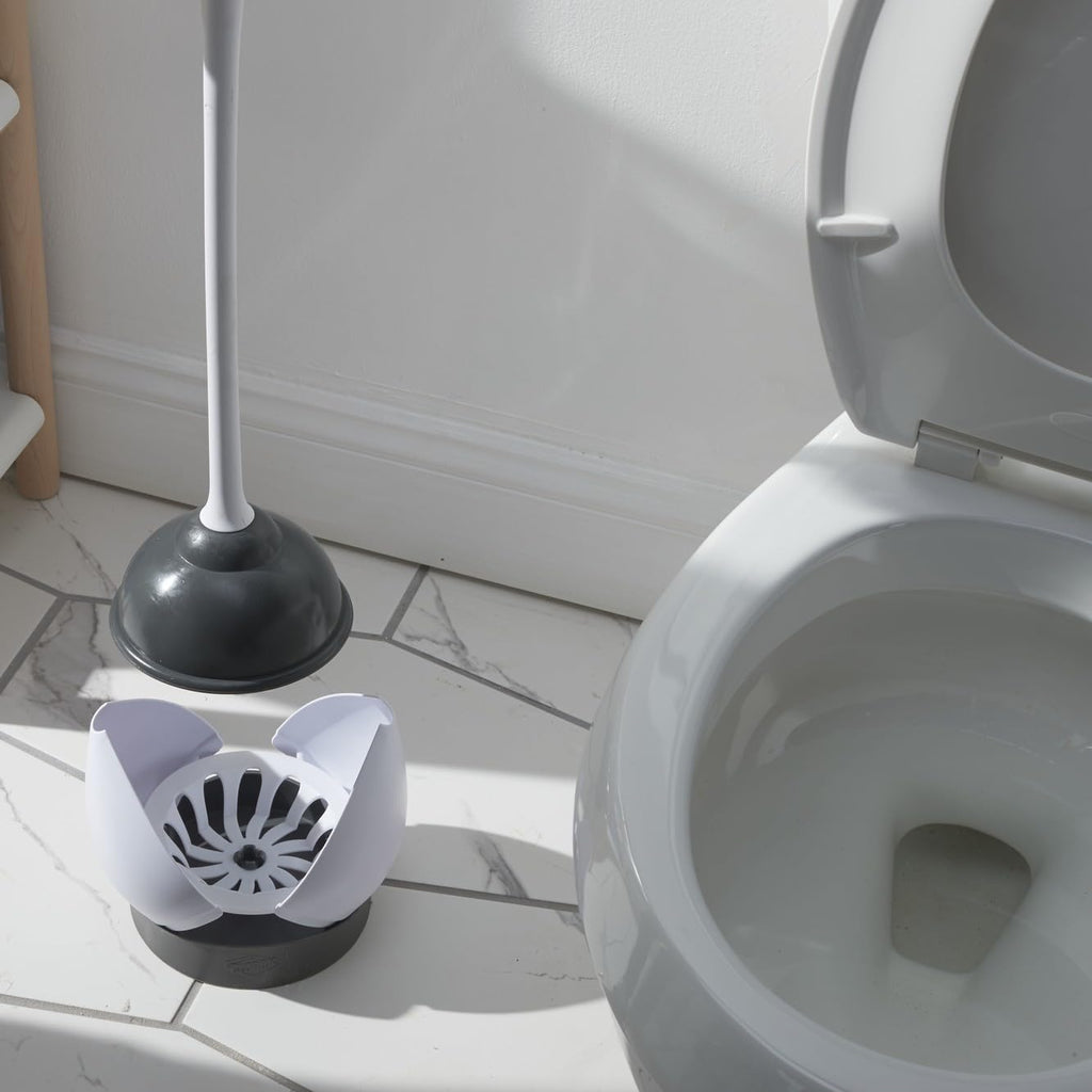Heavy-Duty Toilet Plunger with Hideaway Holder, White Z25297