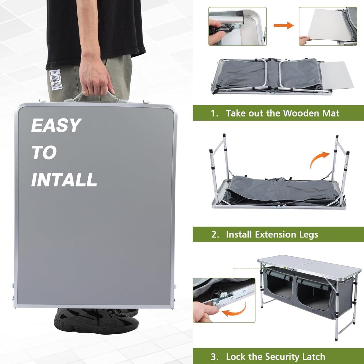 Camping Table with Storage Gray A427763