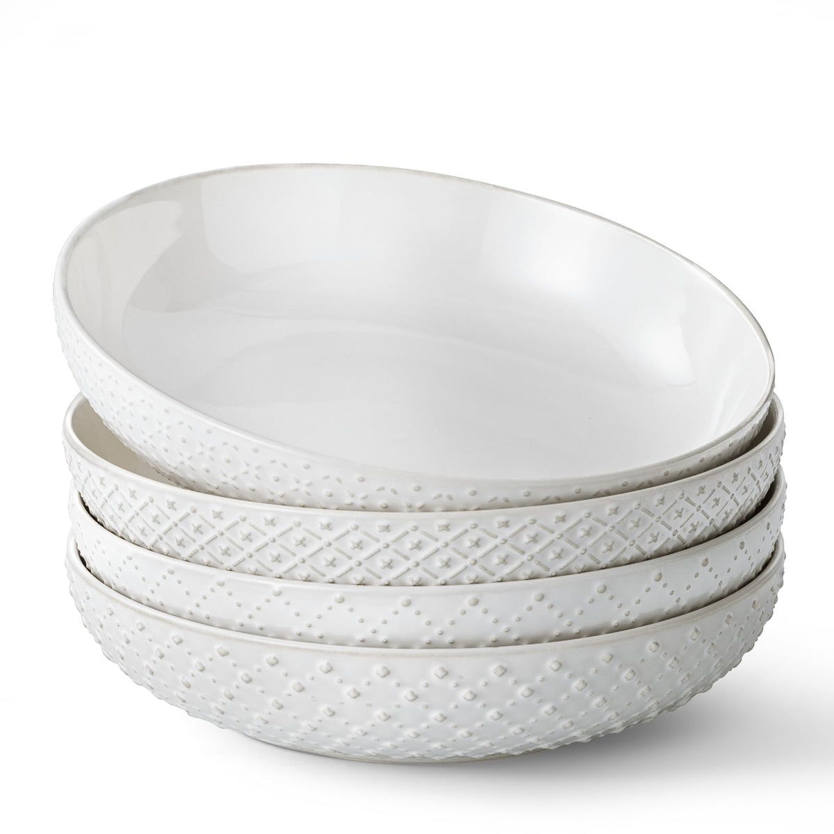 8.5" Ceramic Pasta Bowls Set of 4, 30 oz Soft White D4023