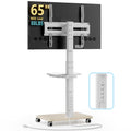 Mobile TV Stand with Power Outlets & Shelf, 27-65 Inch Swivel Height Adjustable White R5802