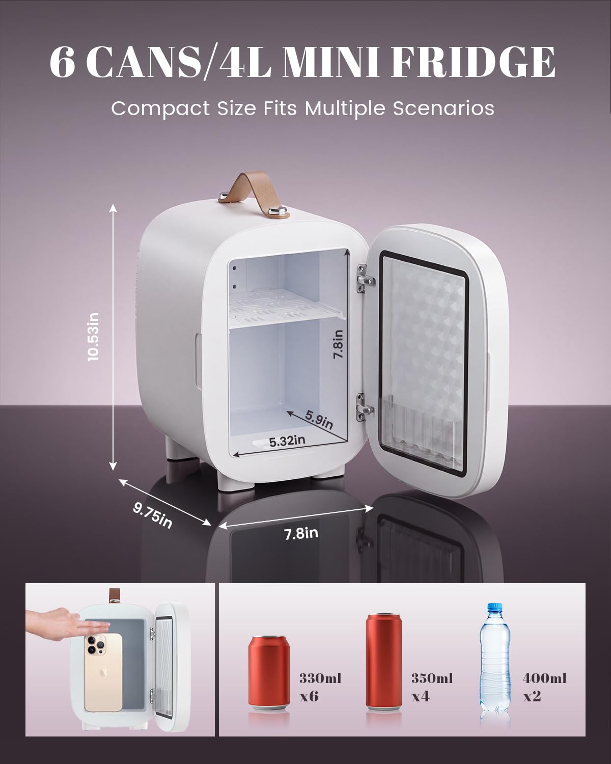 4 Liter 6 Can Portable Mini Fridge with LED Mirror C731916