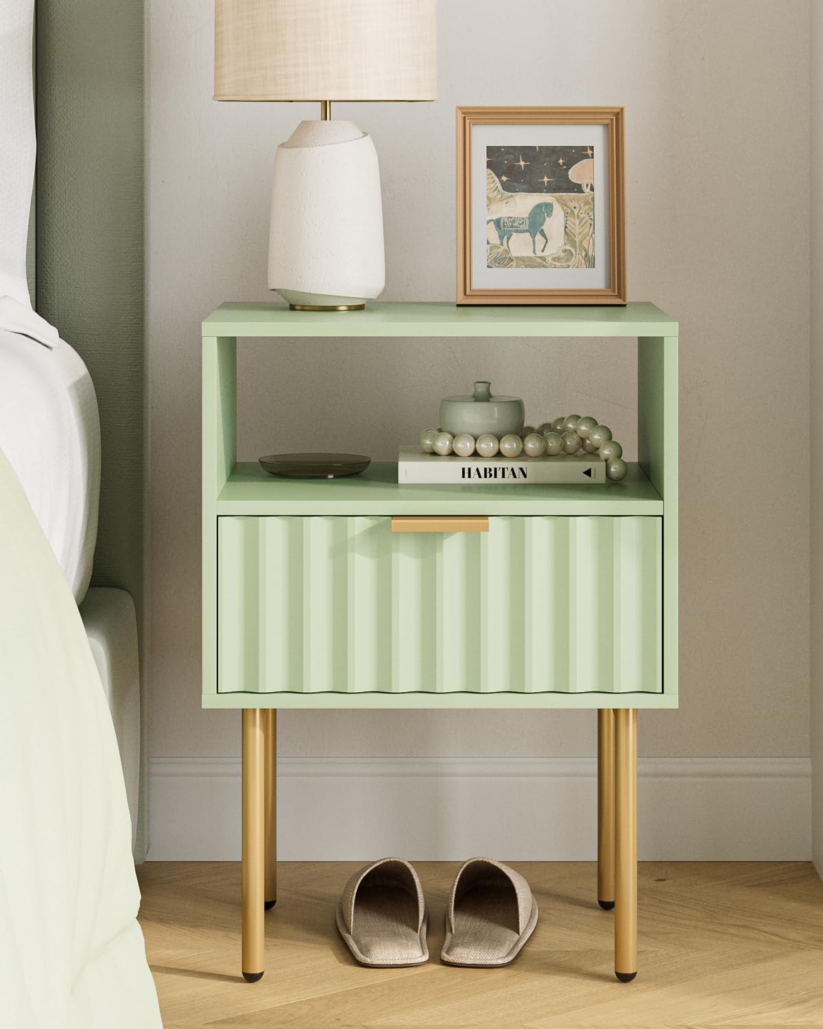 Green Night Stand with Drawer and Shelf J33808