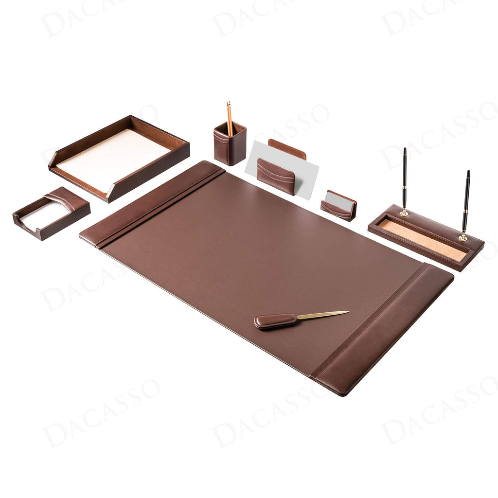 Chocolate Brown Leather 8 Piece Desk Set C388