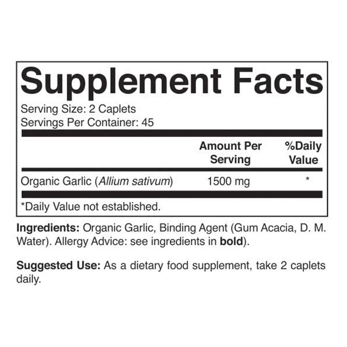 Organic Garlic 1500mg 90 Vegetarian Tablets U744684