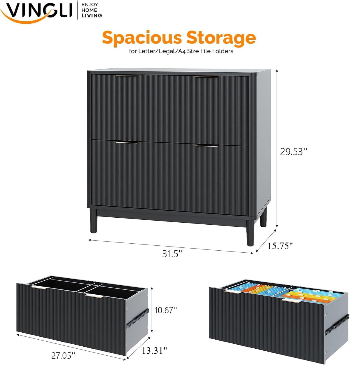 Black 2 Drawer Wood File Cabinet I80281