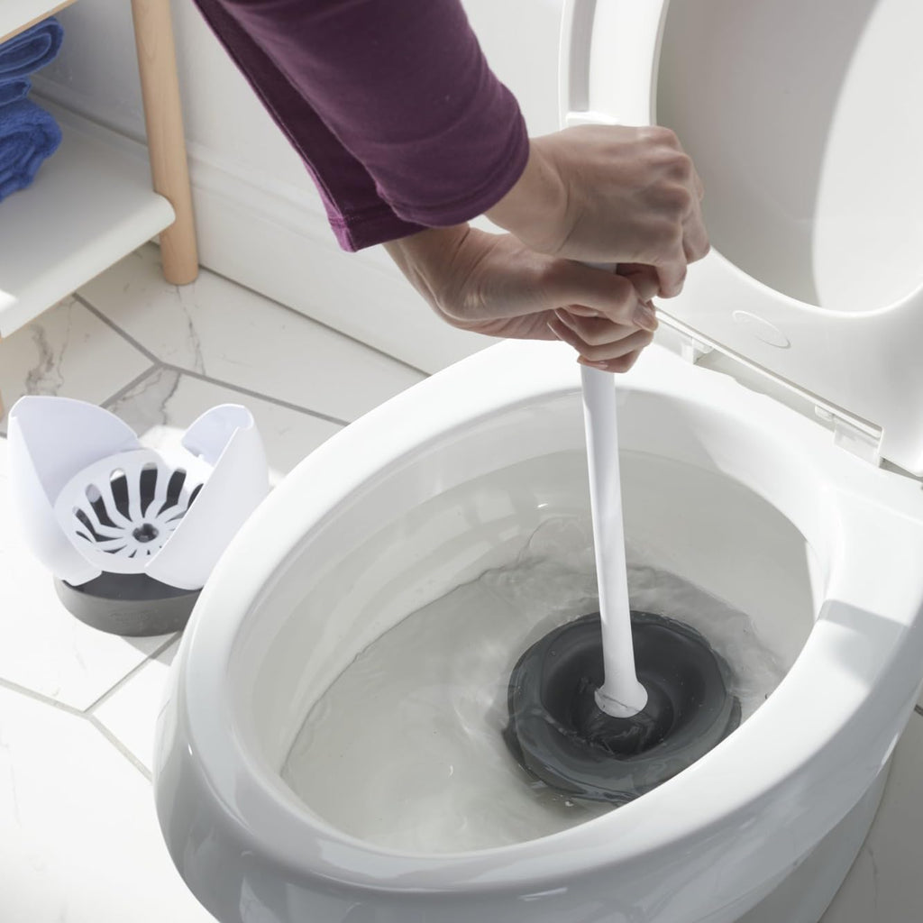 Heavy-Duty Toilet Plunger with Hideaway Holder, White Z25297