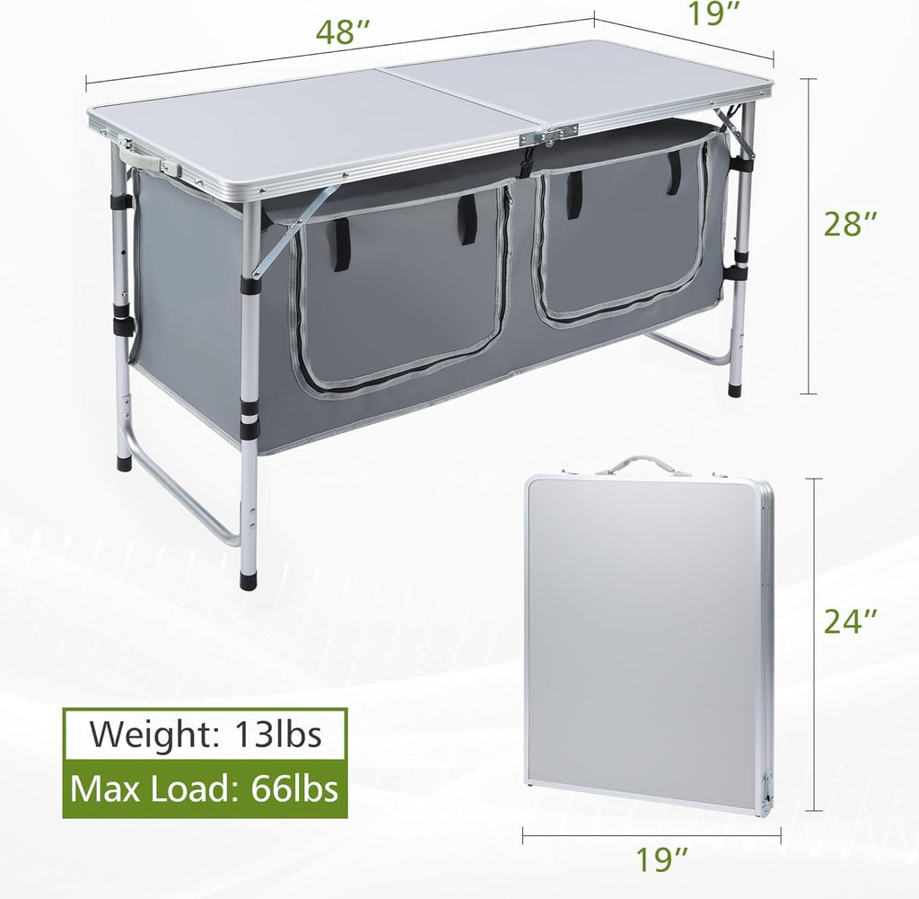 Camping Table with Storage Gray A427763