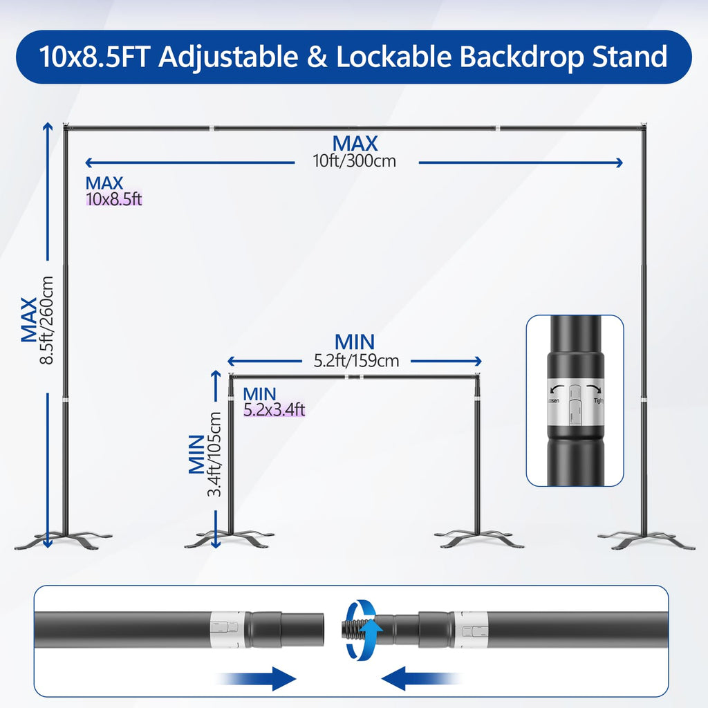 10x8.5FT Adjustable Backdrop Stand with Cross Base F820