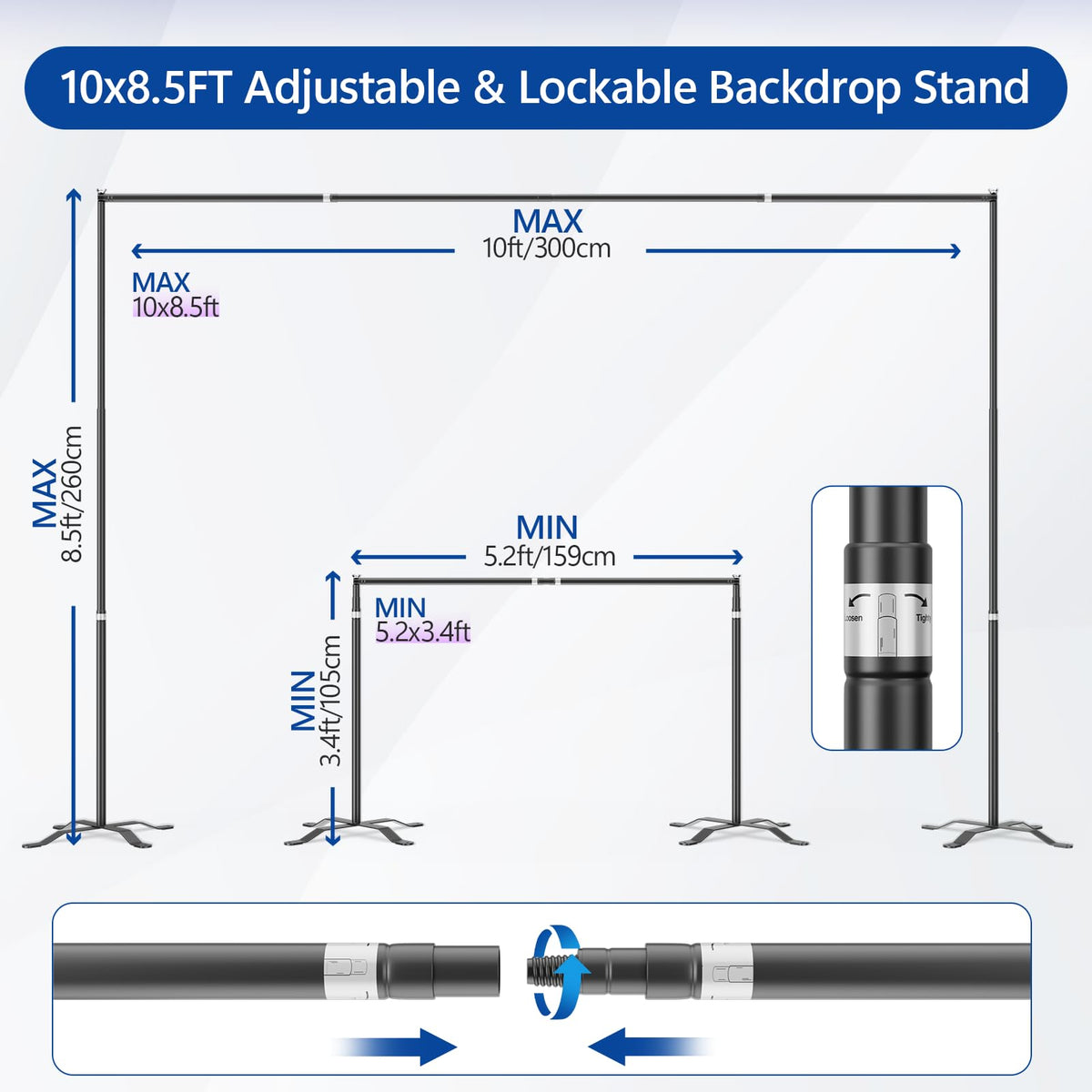 10x8.5FT Adjustable Backdrop Stand with Cross Base F820
