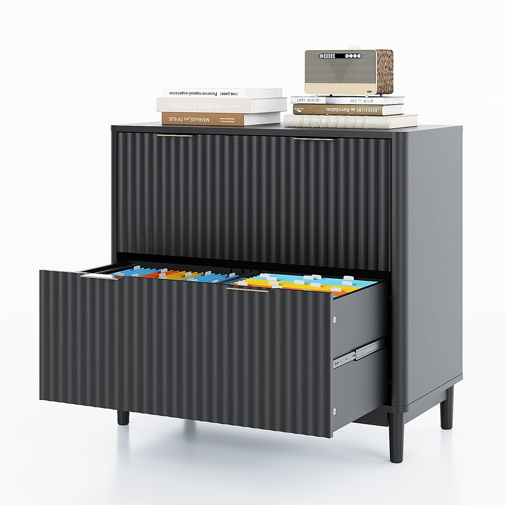 Black 2 Drawer Wood File Cabinet I80281