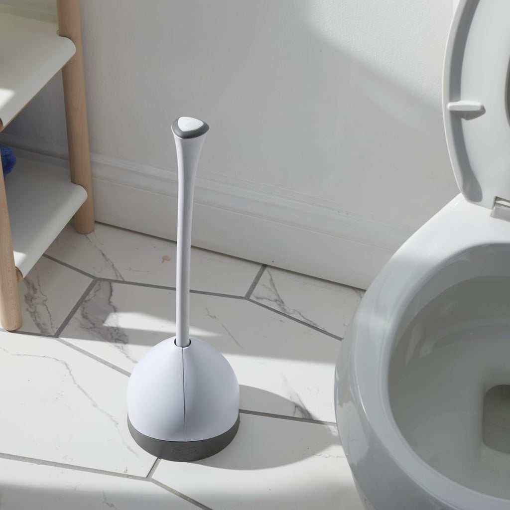 Heavy-Duty Toilet Plunger with Hideaway Holder, White Z25297