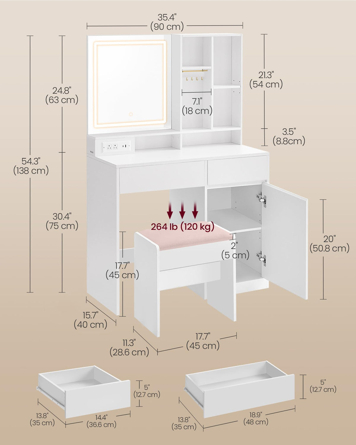 Vanity Desk with Mirror and Lights B1347
