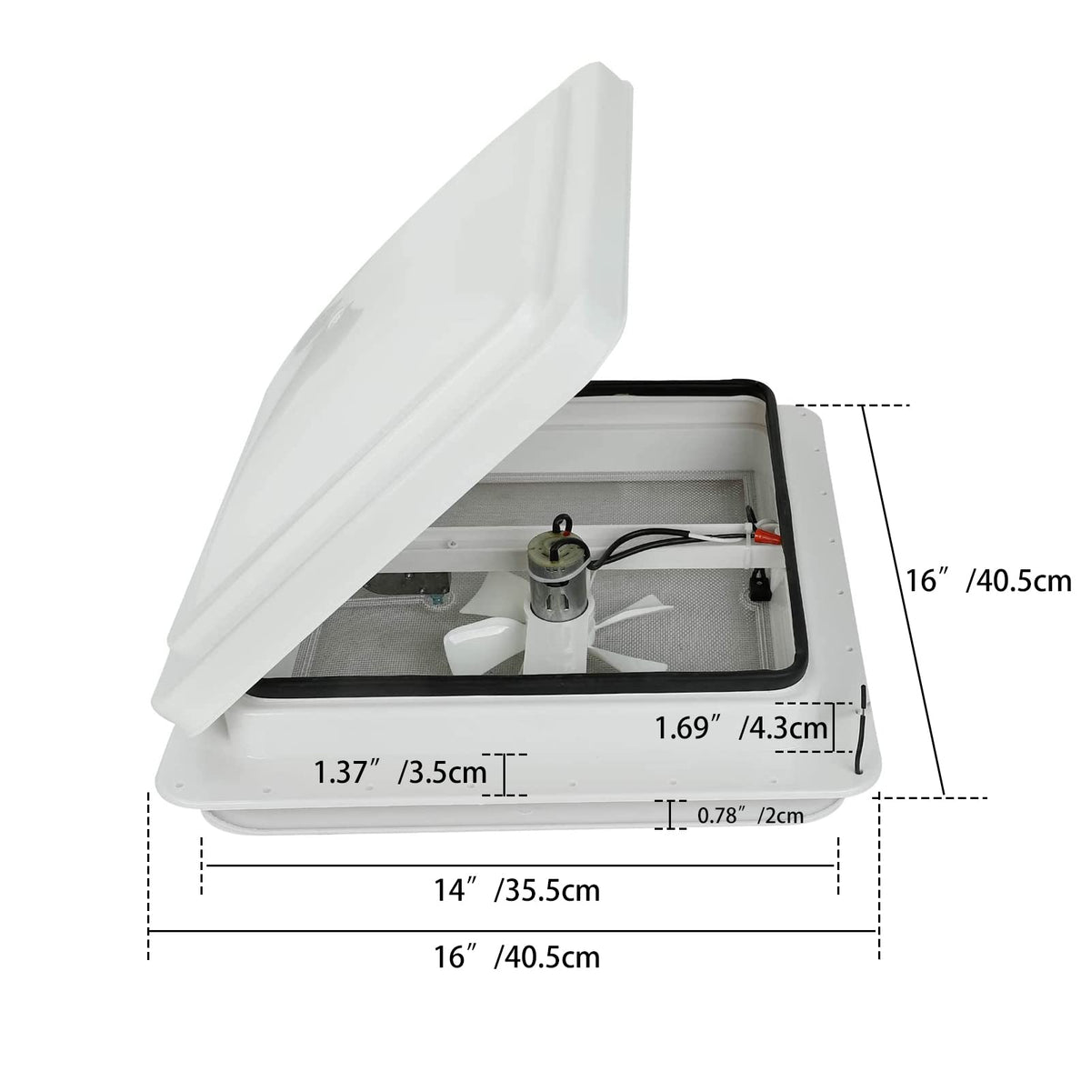 14" RV Roof Vent with 12V Fan White Lid W8553