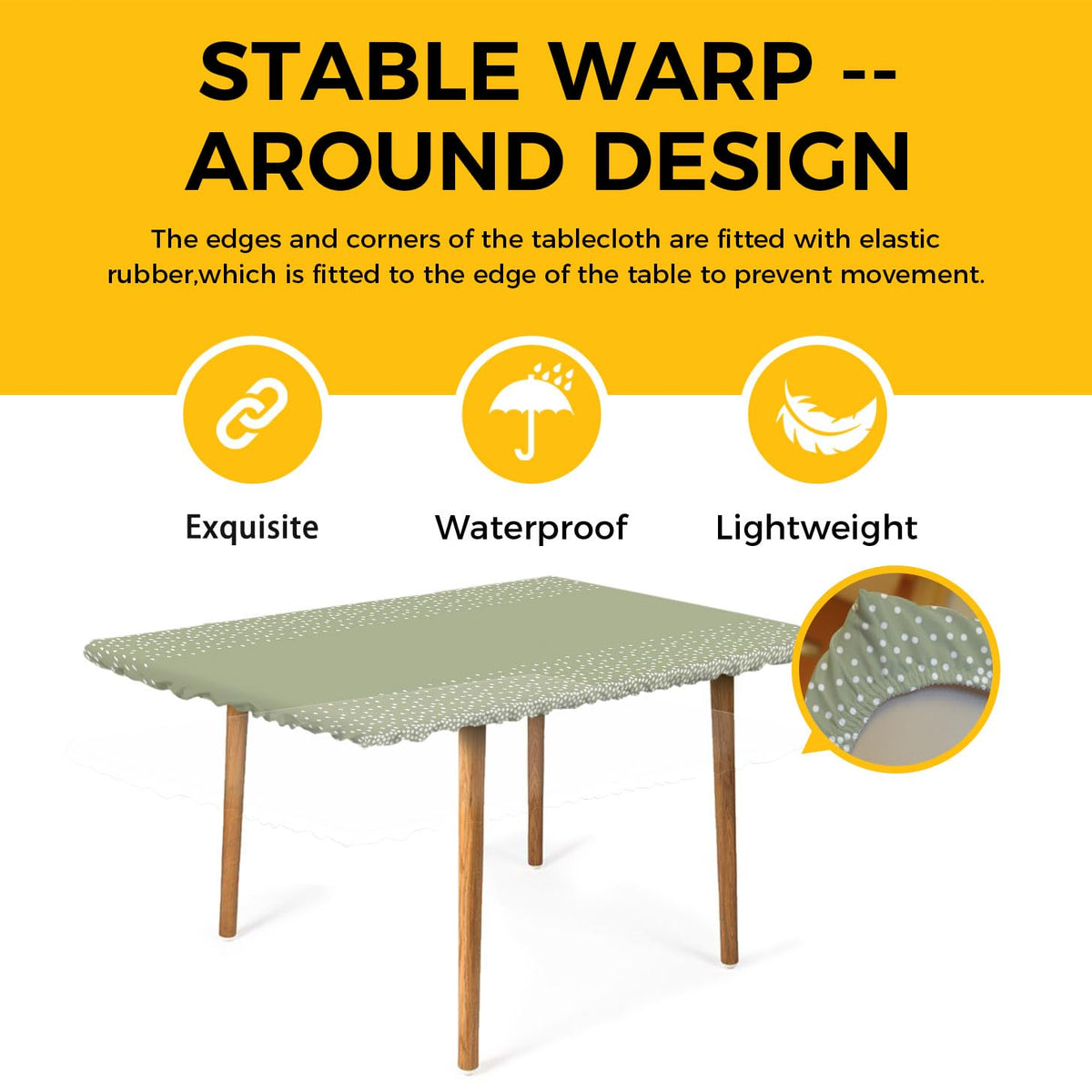 White Speckles Grain Fitted Rectangle Tablecloth 32" x 72" Elastic Waterproof Table Cover Z34900