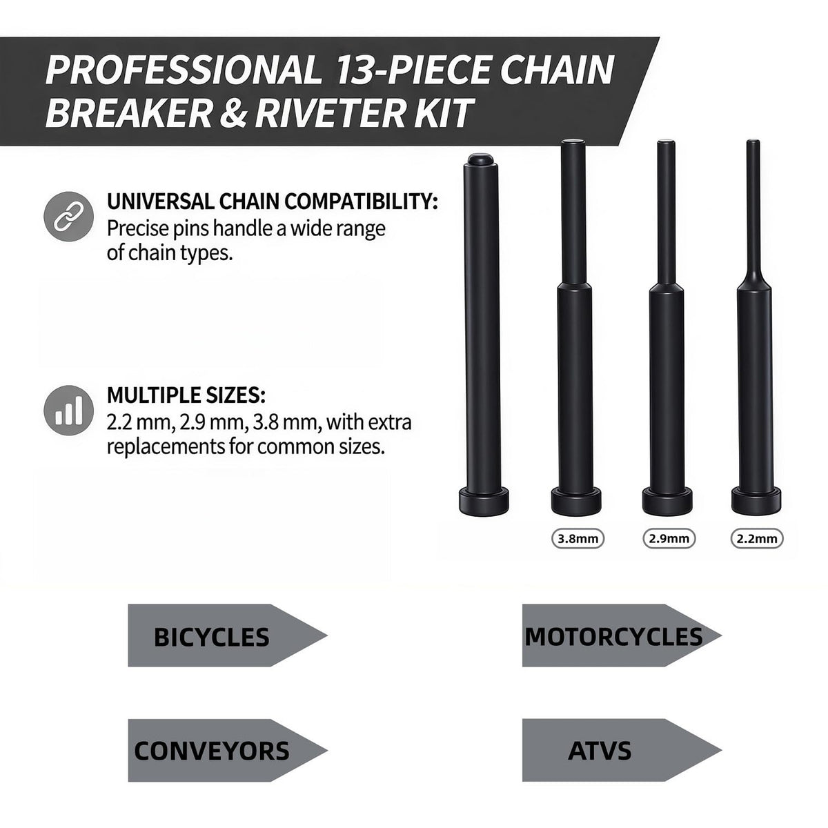 13 Pc Motorcycle Chain Breaker Rivet Tool Kit W111