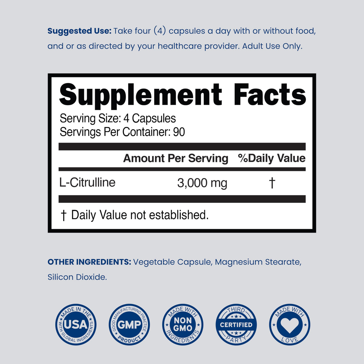 L Citrulline 3000mg 360 Capsules Vegan Non-GMO X9449