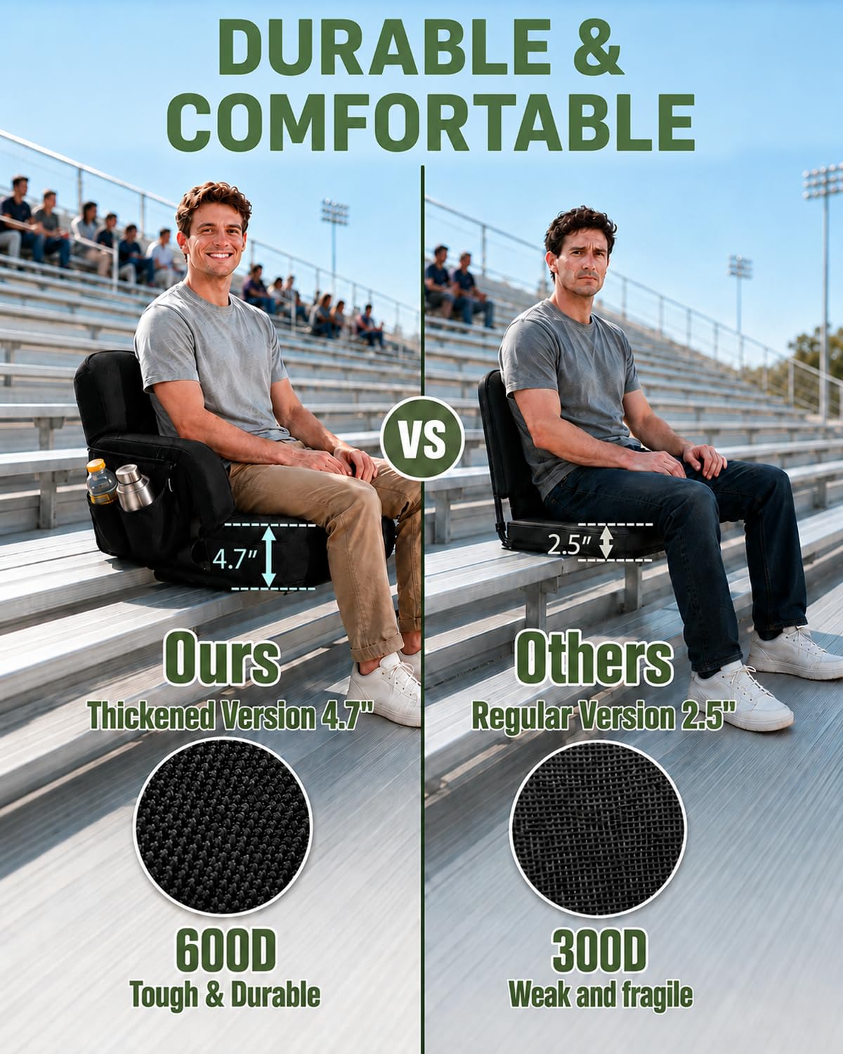 25" Wide Stadium Seats with Armrests & Back Support E7946