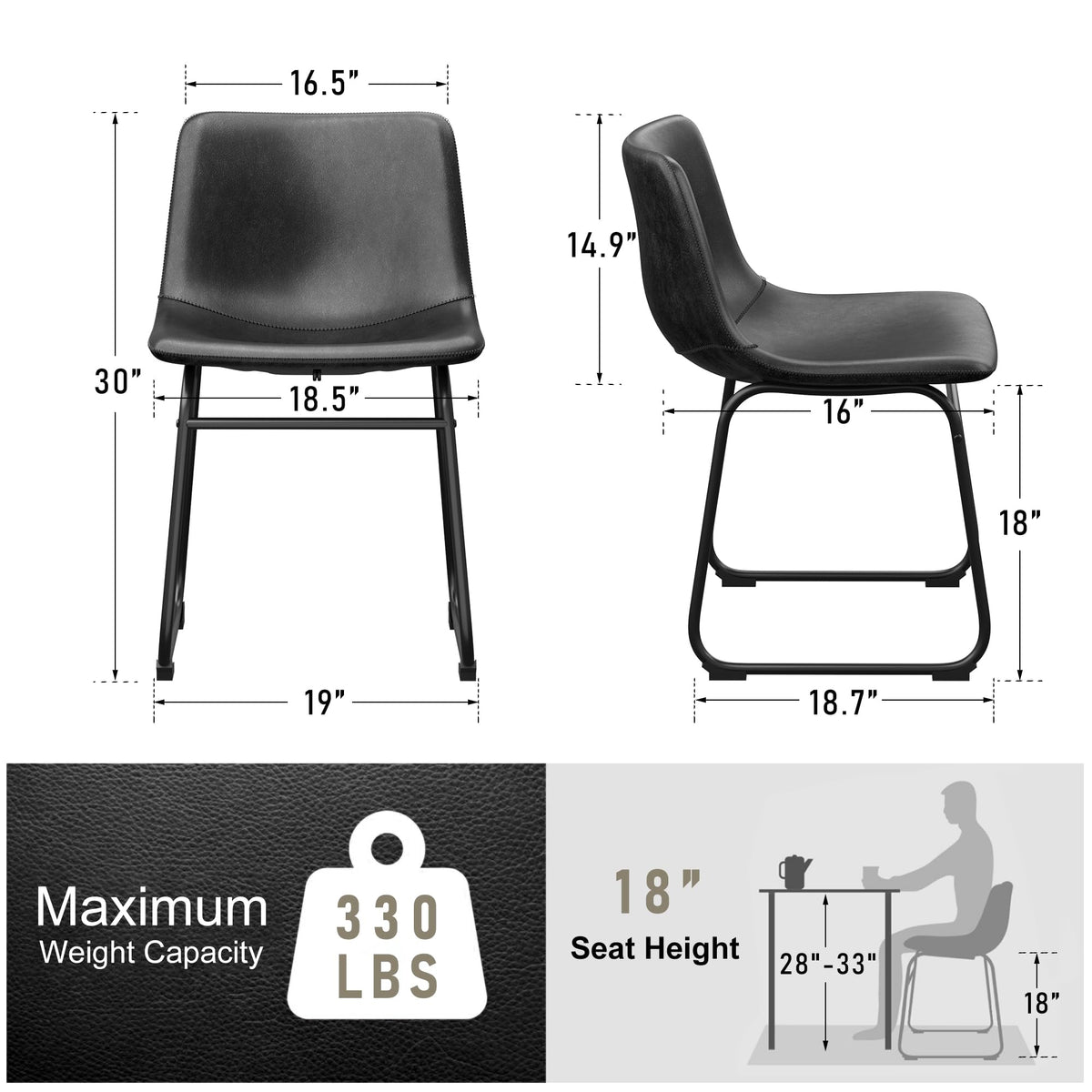 Black PU Leather Dining Chairs Set of 6 F3241