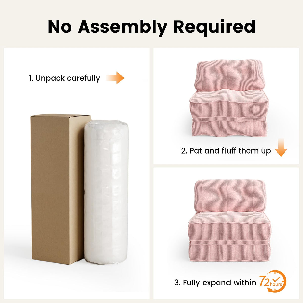 Pink Corduroy 3-in-1 Folding Sofa Bed with Memory Foam A529