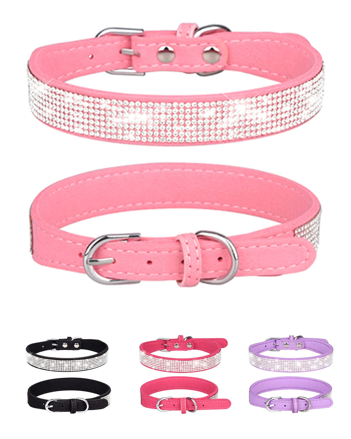 Pink Adjustable Leather Suede Rhinestone Dog Collar H545371