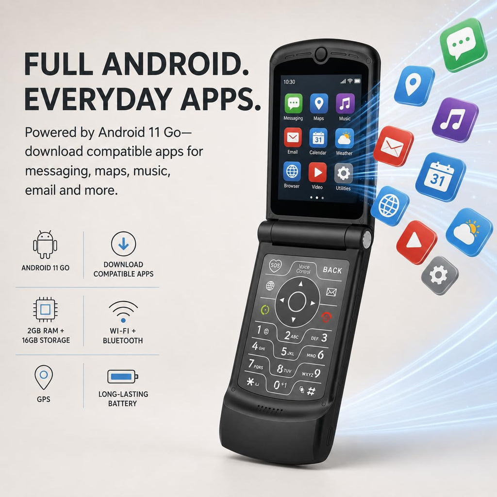 4G LTE Flip Phone, Android 11 Go, Dual Screens, 2GB RAM 16GB Storage A1674