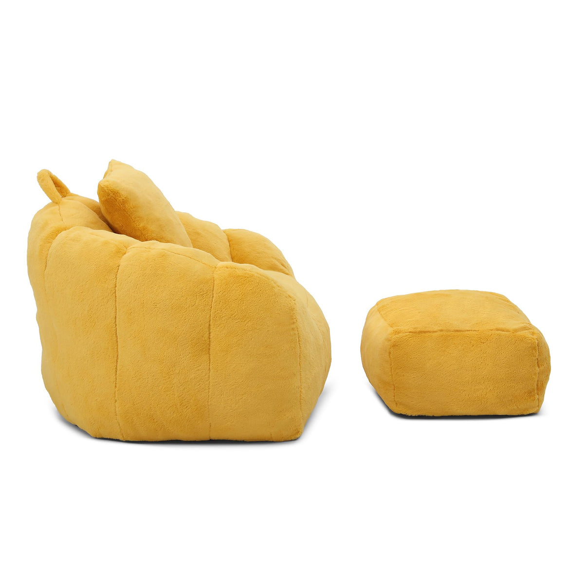 Yellow Faux Fur Memory Foam Bean Bag Chair with Footstool F5750
