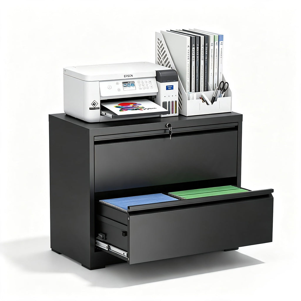Black 2 Drawer Metal Lateral File Cabinet with Lock L5188