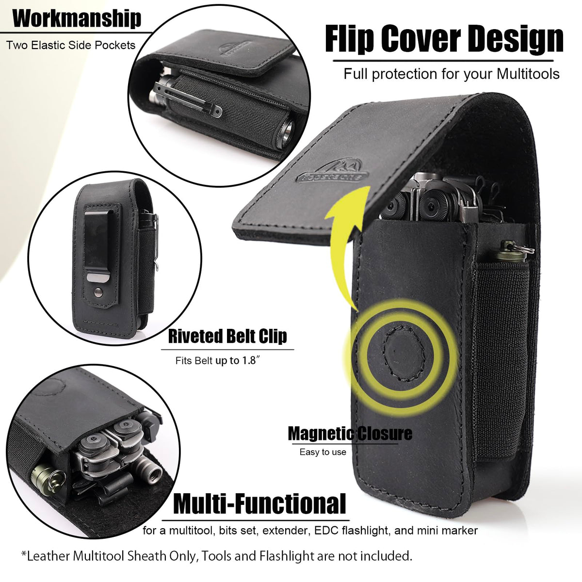 Leather Multitool Sheath with Belt Clip and Magnetic Closure C525