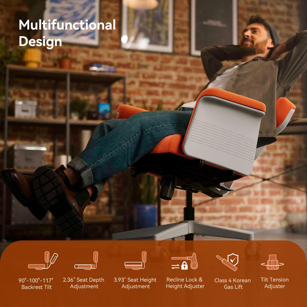 Orange Adjustable Ergonomic Office Chair with Desk Tray A6929