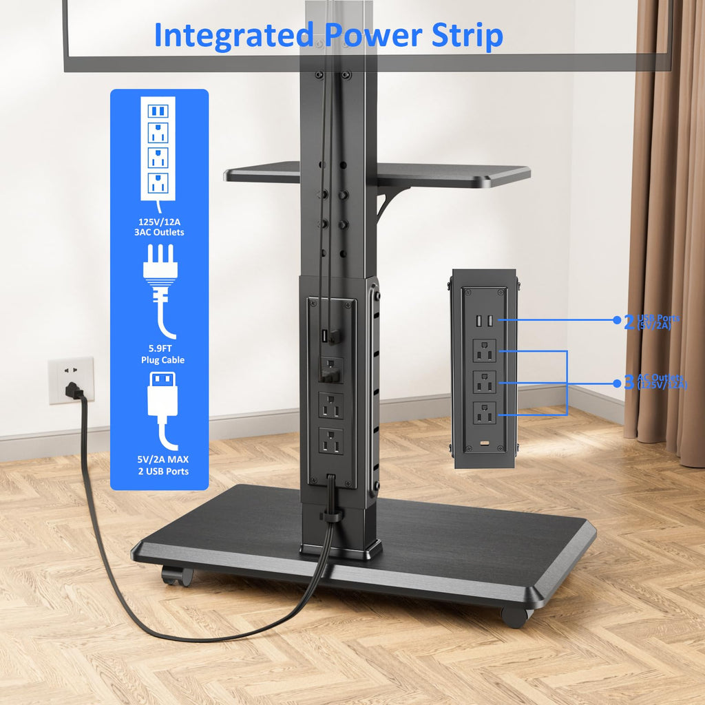 Height Adjustable Rolling TV Stand with Shelf H292