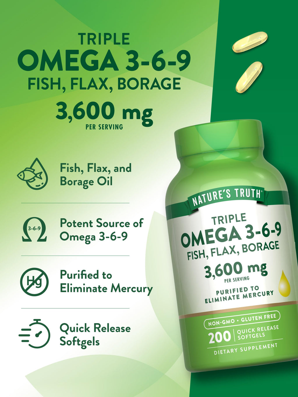 Omega 3 6 9 3600mg 200 Softgels R399461