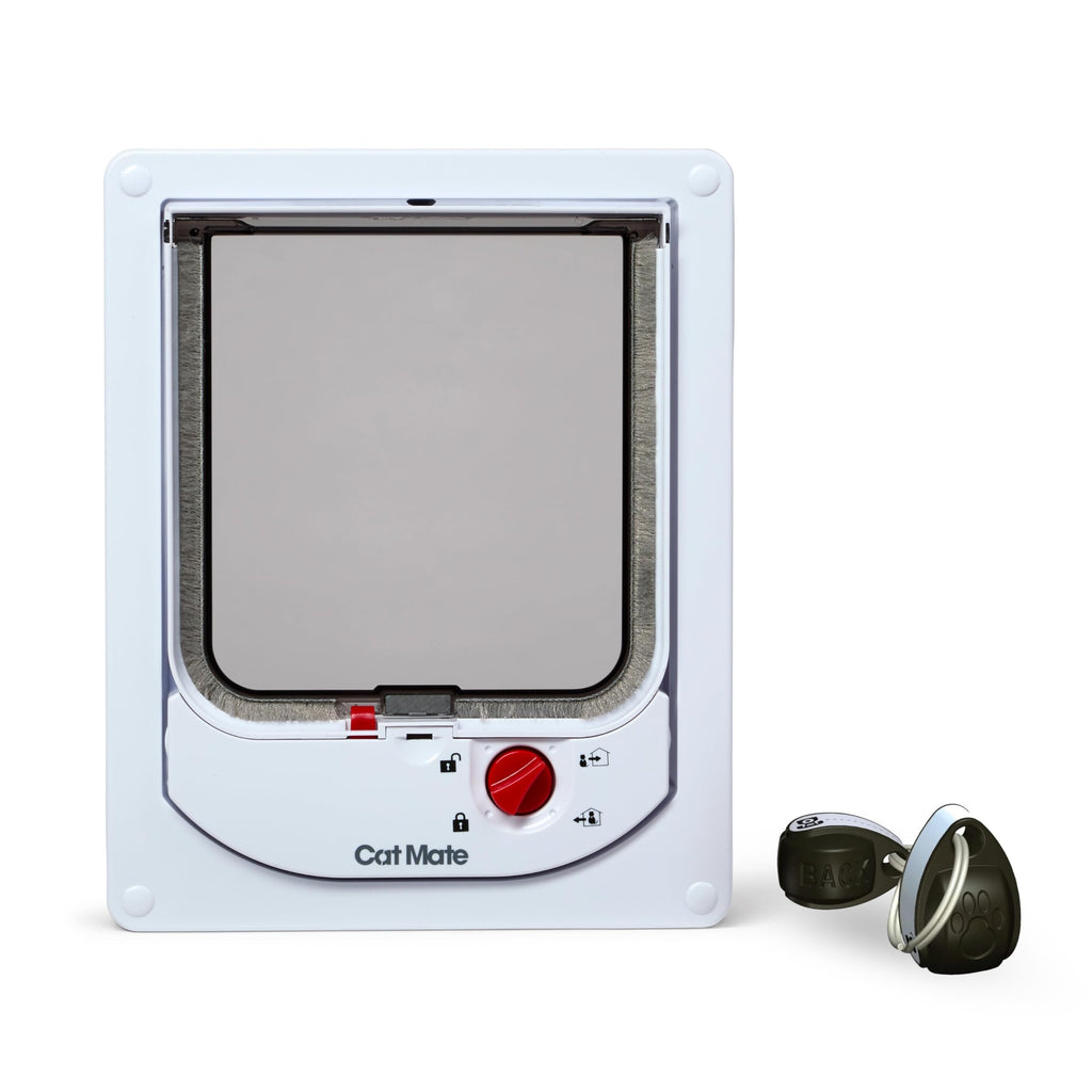 Electromagnetic 4-Way-Locking Cat Flap with 2 Collar Keys White S430