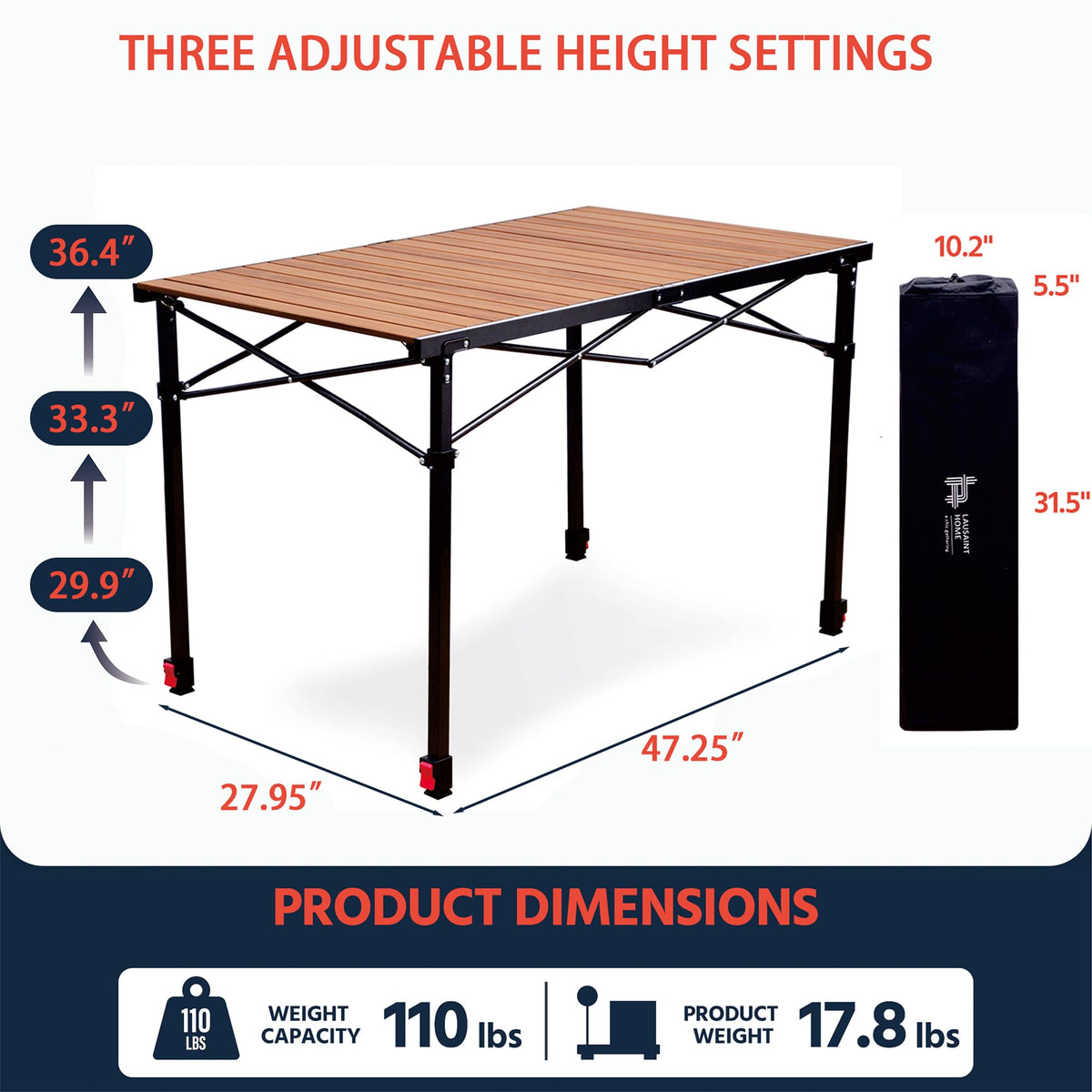 Large Adjustable Height Aluminum Camping Table W87076