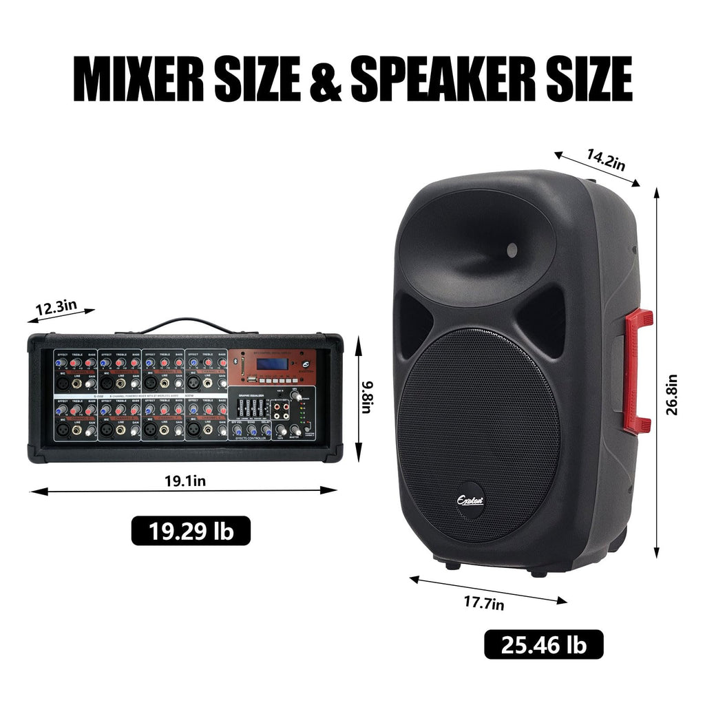 15inch 2000W Bluetooth PA System with Powered Mixer Set T898586
