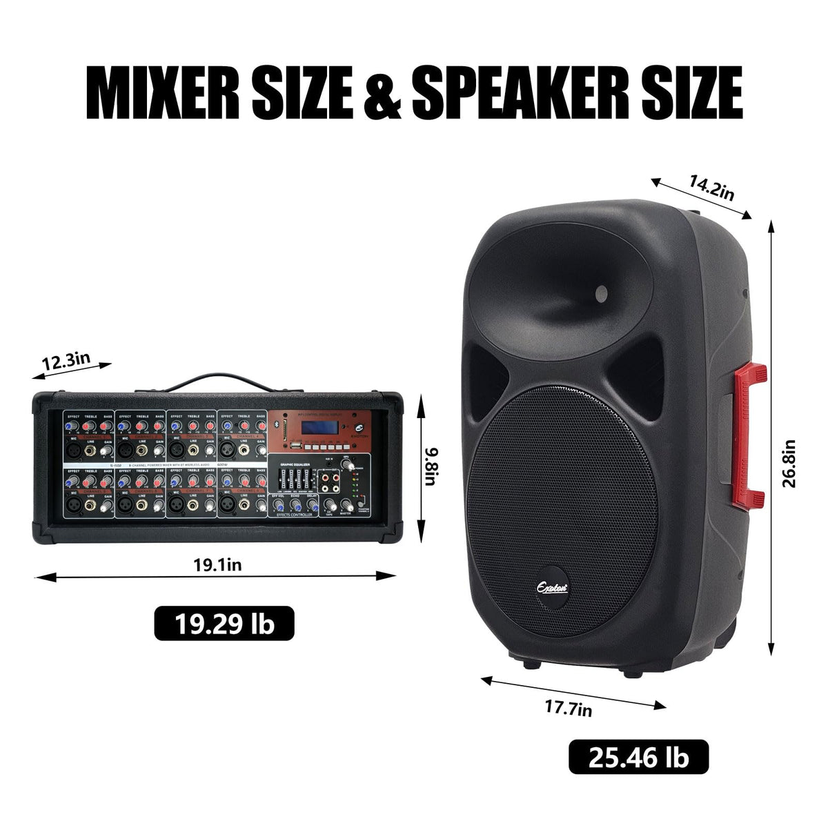 15inch 2000W Bluetooth PA System with Powered Mixer Set T898586